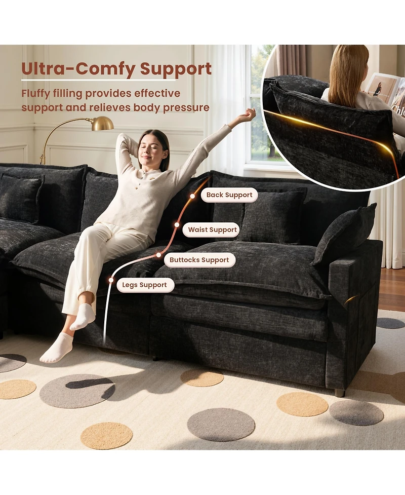 Xizzi 108" U-Shaped Modular Sectional Sofa with 2 Ottoman, Comfy Chenille Cloud Couch Deep Seat Bed 5 Pillows for Living Room, 5-Seater