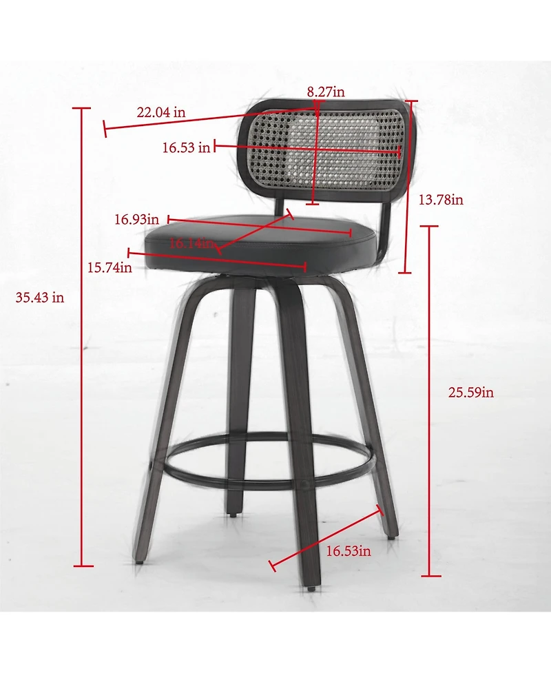sumyeg Set of Mid-Century Modern Swivel Bar Stool with Cane Back