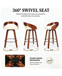 Casainc Set of 2 Swivel Wood Bar Stools with Low Back and Cushioned Seat, 25'' Height