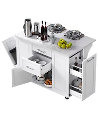 Streamdale Furniture 50.7" Rolling Kitchen Island with Tilt Trash Can, Storage, and Drop Leaf