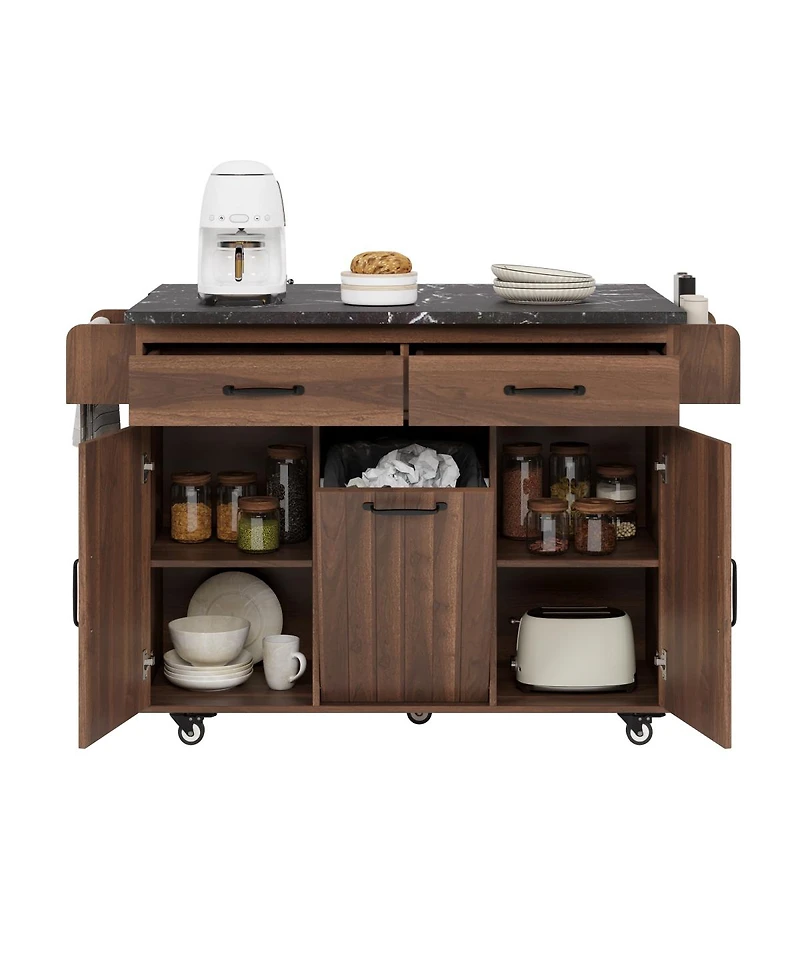 Streamdale Furniture Kitchen Island with Drop Leaf, Trash Storage, and Rolling Wheels