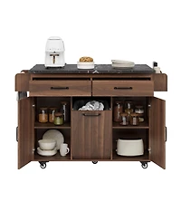Streamdale Furniture Kitchen Island with Drop Leaf, Trash Storage, and Rolling Wheels