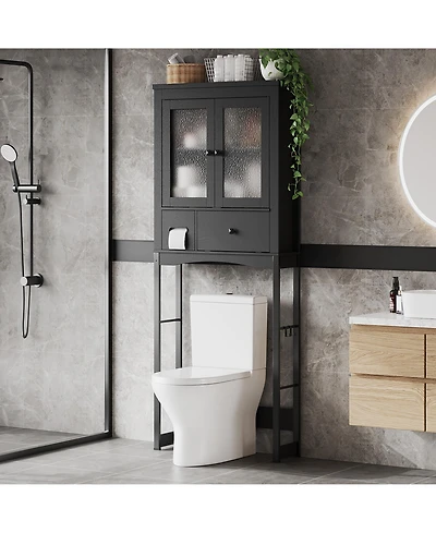 gaomon Over-The-Toilet Storage Rack, Vintage Bathroom Organizer with Mdf Shelves and Steel Frame, Freestanding Shelf for Small Bathrooms