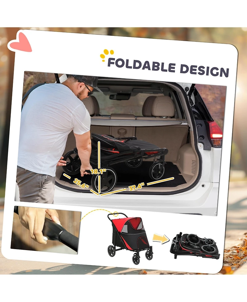 PawHut One-Click Foldable Dog Stroller for M L Dogs, Pet Stroller,