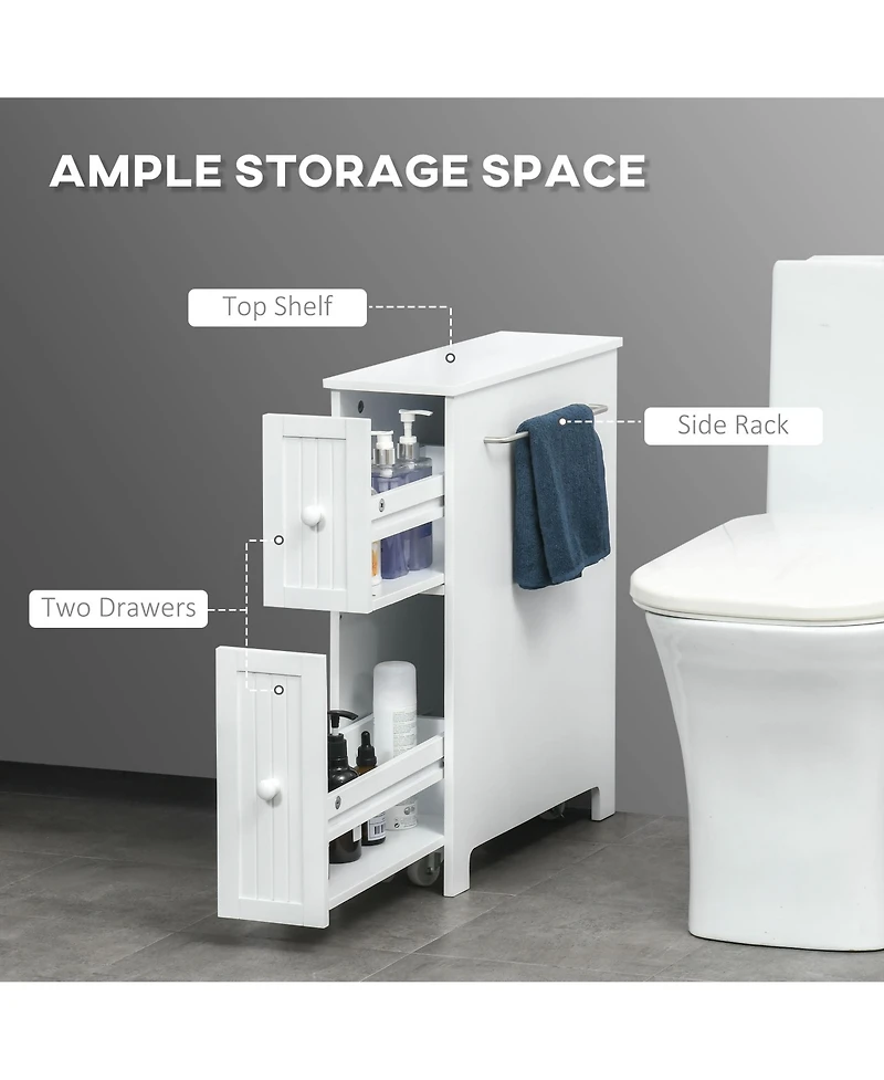 kleankin Slim Bathroom Storage Cabinet with Drawers and Side Towel Rack,