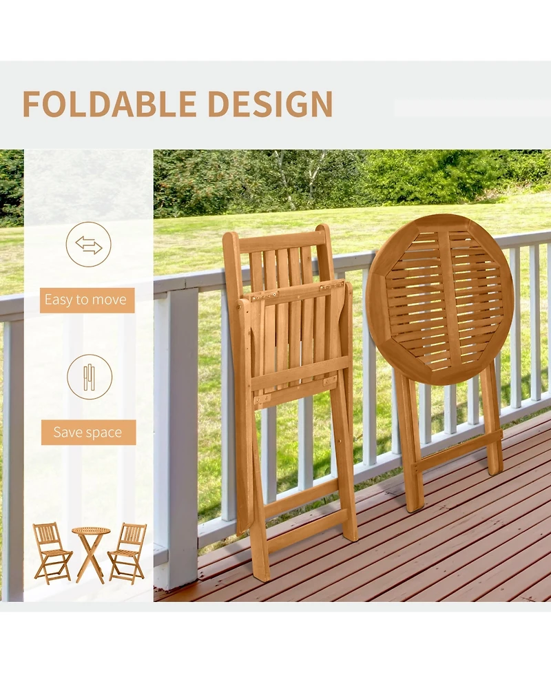 Outsunny 3 Piece Folding Acacia Wood Patio Bistro Set Table and Chairs