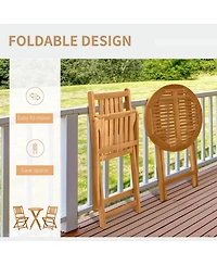 Outsunny 3 Piece Folding Acacia Wood Patio Bistro Set Table and Chairs