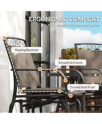 Outsunny Outdoor Glider Chairs with Coffee Table, Patio 2-Seat Rocking Chair Swing with Breathable Sling for Backyard, Garden and Porch, Brown
