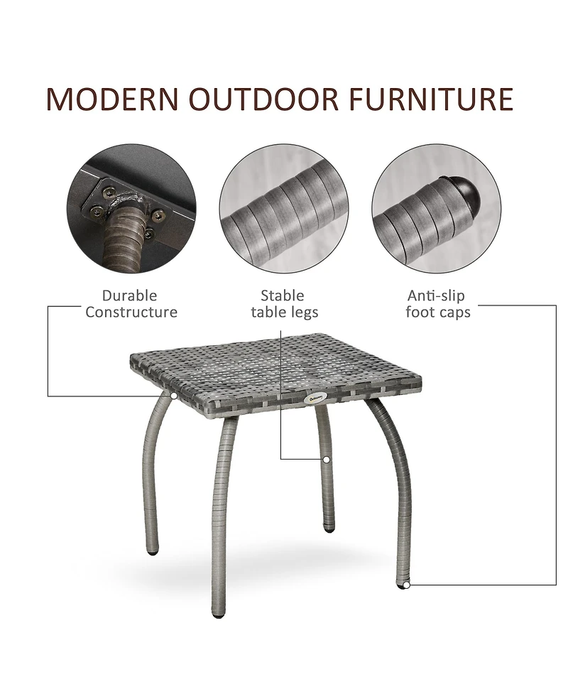 Outsunny Rattan Wicker Side Table, End Table with All-Weather Material for Outdoor, Garden, Balcony, or Backyard, Gray