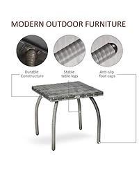 Outsunny Rattan Wicker Side Table, End Table with All-Weather Material for Outdoor, Garden, Balcony, or Backyard, Gray