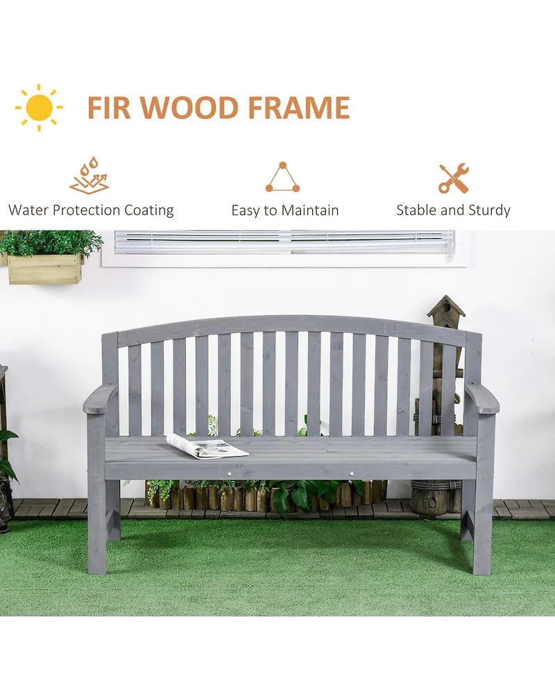 Outsunny 56" Outdoor Wood Bench, 2-Seater Wooden Garden Bench with Slatted Seat, Backrest & Arm Rests for Patio, Porch, Poolside, Balcony