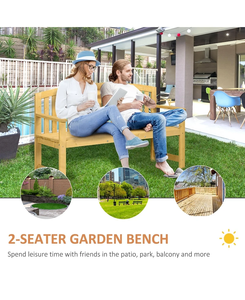 Outsunny 56" Outdoor Wood Bench, 2-Seater Wooden Garden Bench with Slatted Seat, Backrest & Arm Rests for Patio, Porch, Poolside, Balcony, Natural