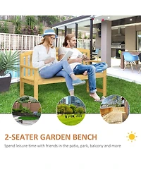 Outsunny 56" Outdoor Wood Bench, 2-Seater Wooden Garden Bench with Slatted Seat, Backrest & Arm Rests for Patio, Porch, Poolside, Balcony, Natural