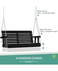 Outsunny 46" 2 Person Wooden Hanging Porch Swing Bench, Slatted Front Porch Swing Outdoor Chair with Cupholder Armrests 440 lbs. Weight Capacity, Blac
