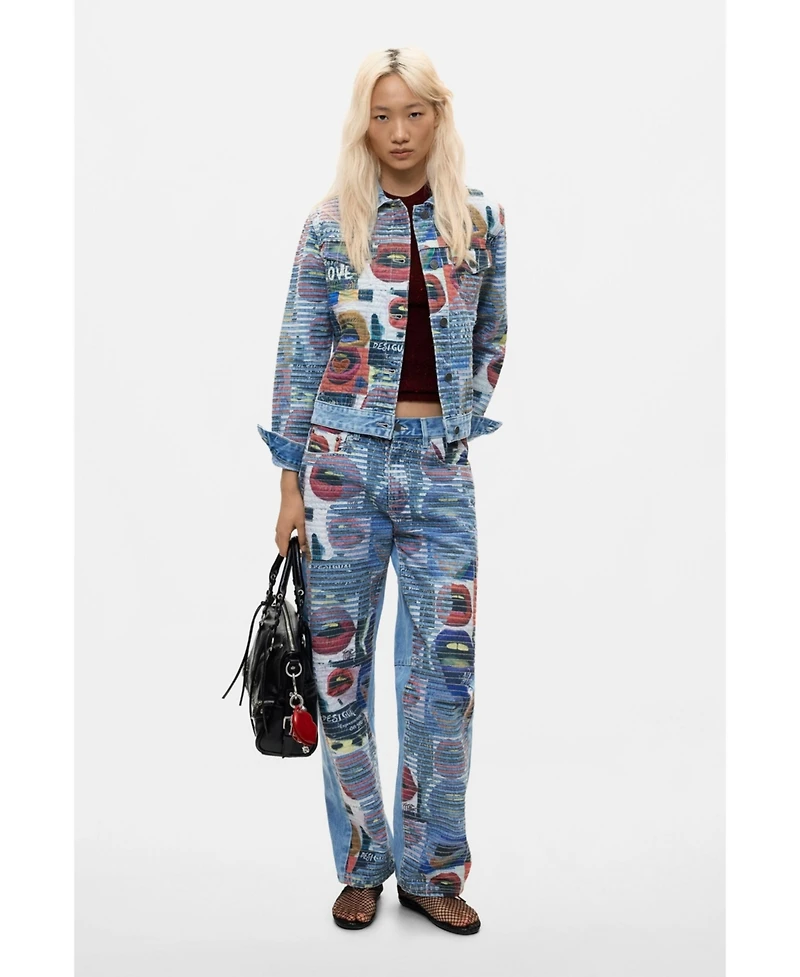 Desigual Women's Printed Denim Pants 100% Cotton
