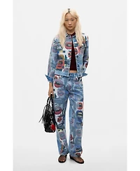 Desigual Women's Printed Denim Pants 100% Cotton