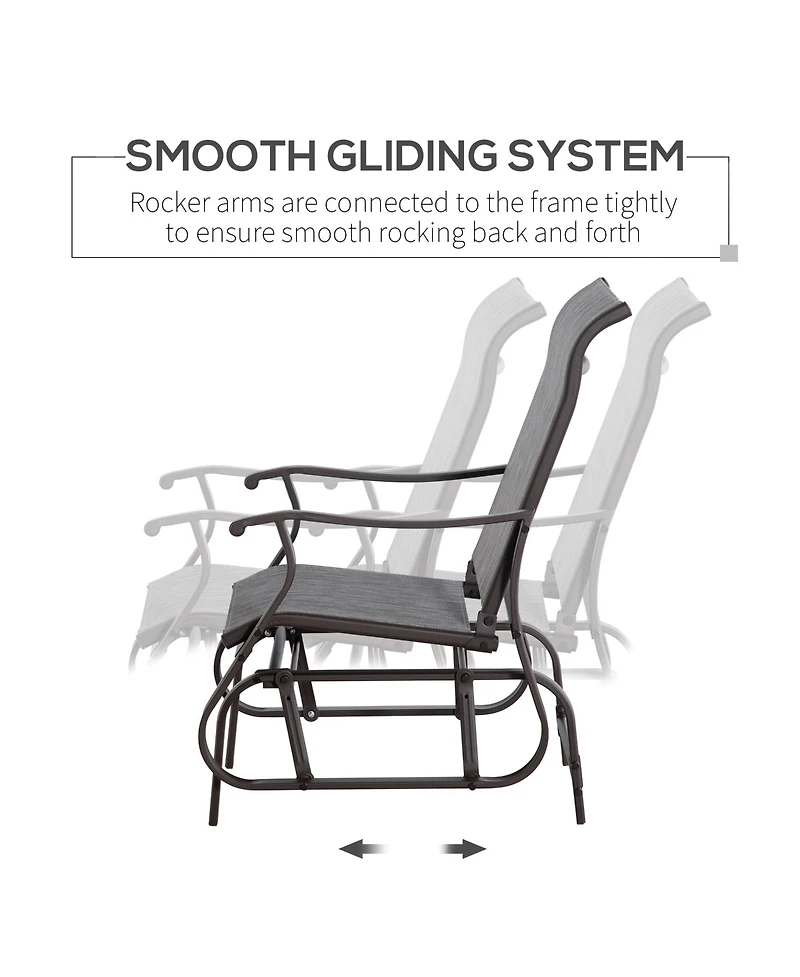 Outsunny Outdoor Swing Glider Chair, Patio Mesh Rocking Chair with Steel Frame for Backyard, Garden and Porch, Grey