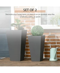Outsunny 2-Pack MgO Flower Pots with Drainage Hole, Outdoor Planters,