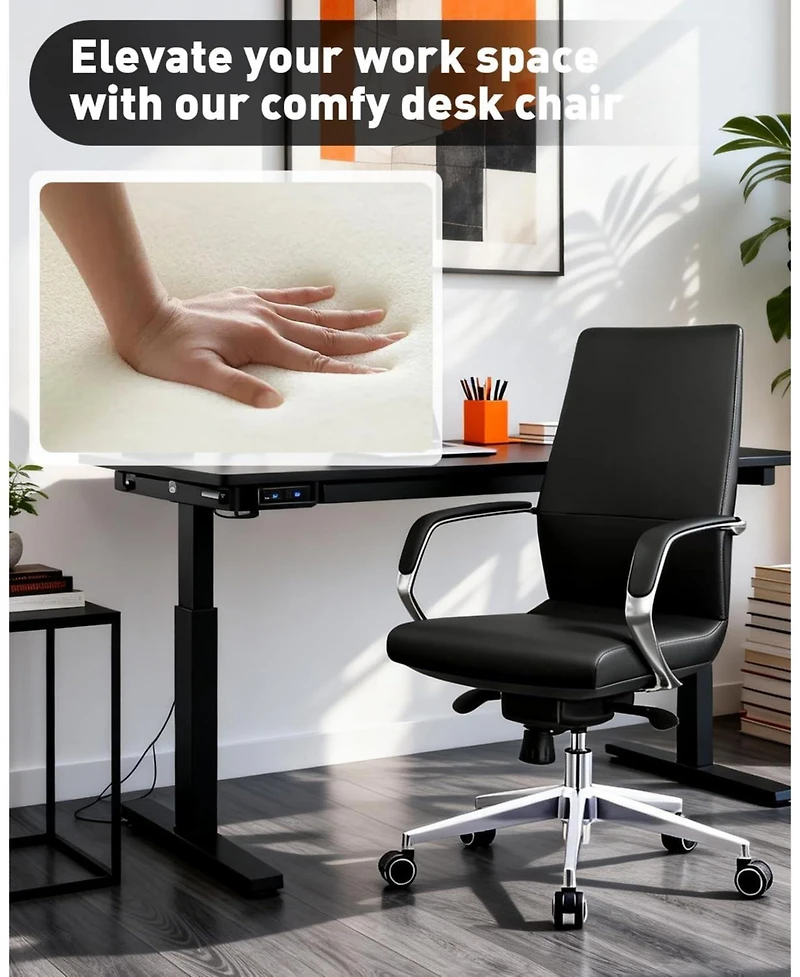logicfox Leather Executive Office Chair with Silicone Leather, Reclining Tilt Lock