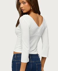 Edikted Women's Mar V Neck Quarter Sleeve Top