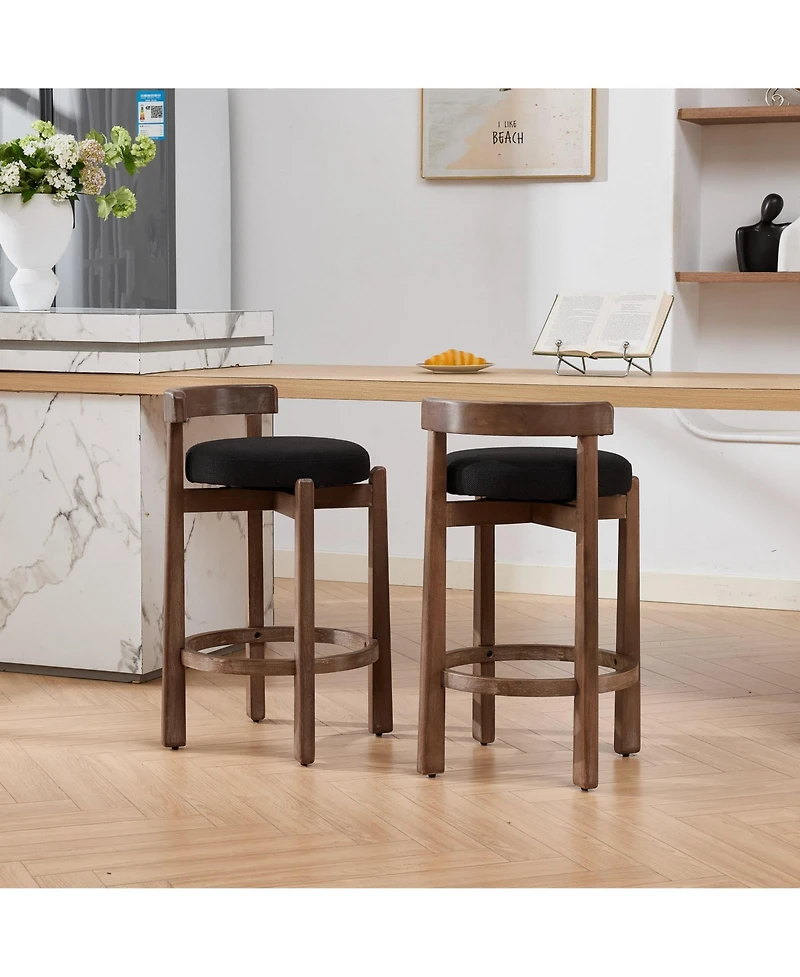 Maison Boucle Swivel Counter Height Bar Stools Set of 2, Linen Upholstered, Mid-Century Modern Stool with Back, Footrest, 26" Seat Height