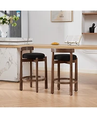 Maison Boucle Swivel Counter Height Bar Stools Set of 2, Linen Upholstered, Mid-Century Modern Stool with Back, Footrest, 26" Seat Height