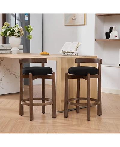 Maison Boucle Swivel Counter Height Bar Stools Set of 2, Linen Upholstered, Mid-Century Modern Stool with Back, Footrest, 26" Seat Height