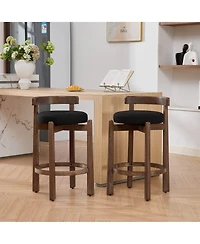 Maison Boucle Swivel Counter Height Bar Stools Set of 2, Linen Upholstered, Mid-Century Modern Stool with Back, Footrest, 26" Seat Height