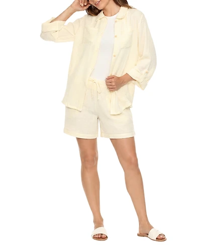 White Mark Women's Gauze Button-Front Shirt Shorts Set