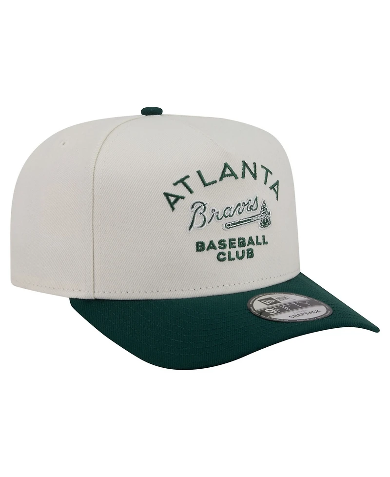 New Era Men's Cream/Dark Green Atlanta Braves Chrome A-Frame 9FIFTY Snapback Hat