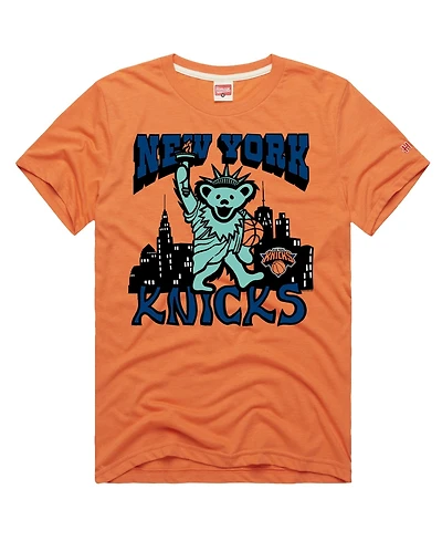 Homage Men's and Women's Orange New York Knicks x The Grateful Dead Bear Tri-Blend T-Shirt