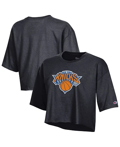 Champion Women's Black New York Knicks Cropped Boyfriend T-Shirt