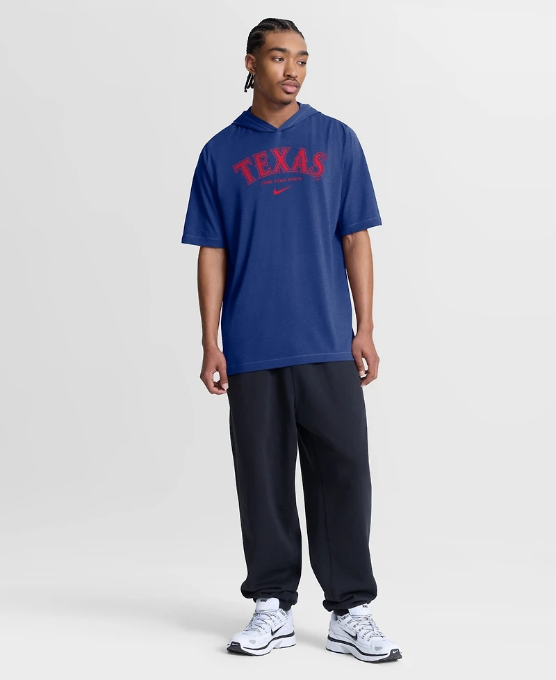 Nike Men's Royal Texas Rangers Arched Wordmark Tri-Blend Hooded T-Shirt