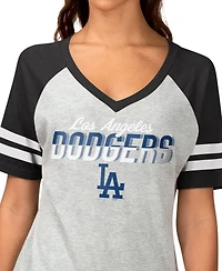 G-iii 4Her by Carl Banks Women's Heather Gray Los Angeles Dodgers Goal Line Raglan V-Neck T-Shirt