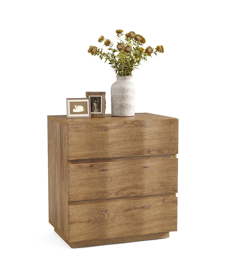 Tribesigns Farmhouse Nightstand with 3 Drawers Set of 2, Fluted Bedside Table, Rustic Wood Storage End Table