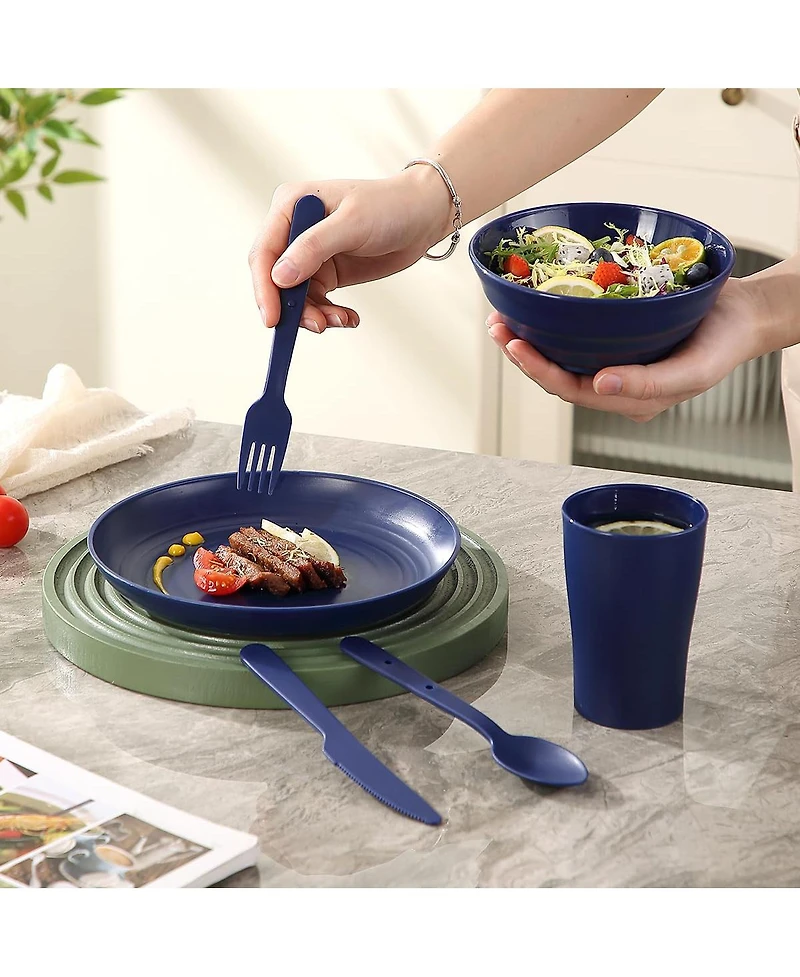 Piscifun Camping Mess Kit 4 Person Plastic Dining Set With Carry Bag For Travel Picnic Outdoor