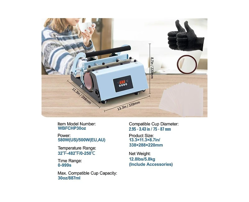 Yobtop Diy Tool- Tumbler Heat Press Machine 11-30oz Mug Press Sublimation Tumblers, Touchscreen Interface, Quick Press