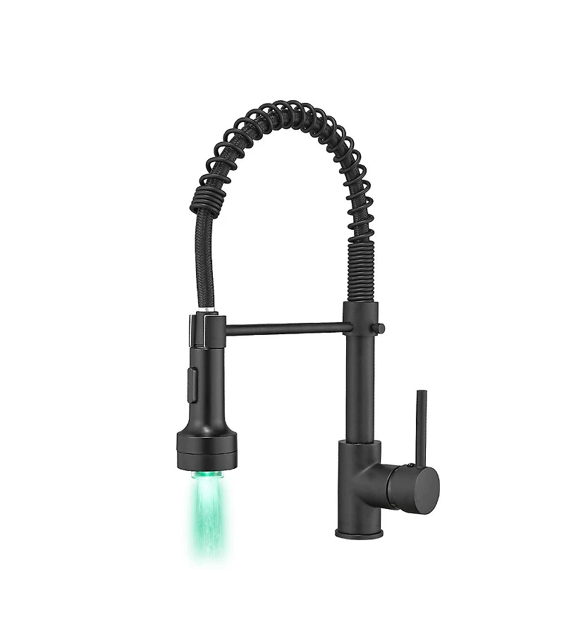 Phying Led Commercial Kitchen Faucet Single Handle Single Lever Pull Down Sprayer 360 Rotatable High Arch Gooseneck Sink Faucet