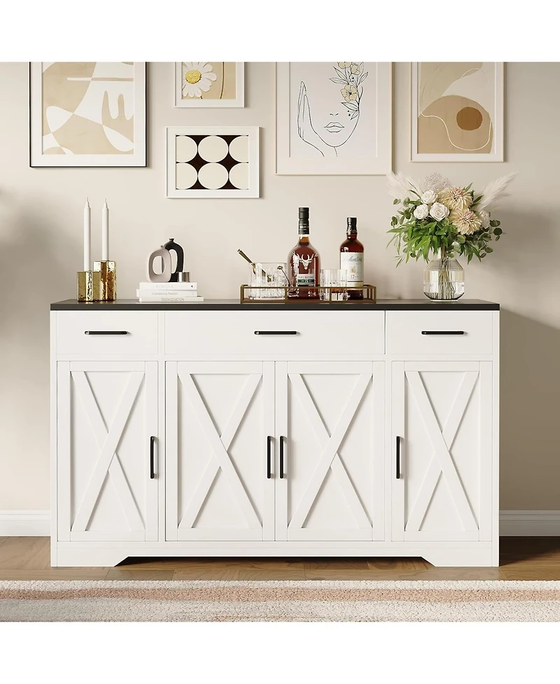 homfan Buffet Sideboard Cabinet with 3 Drawers, Storage Shelves and Doors for Kitchen, Dining Room, Living Room