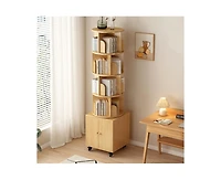 sumyeg 360 Degree Rotating Display Cabinet 5 Tier Corner Bookshelf with Drawer