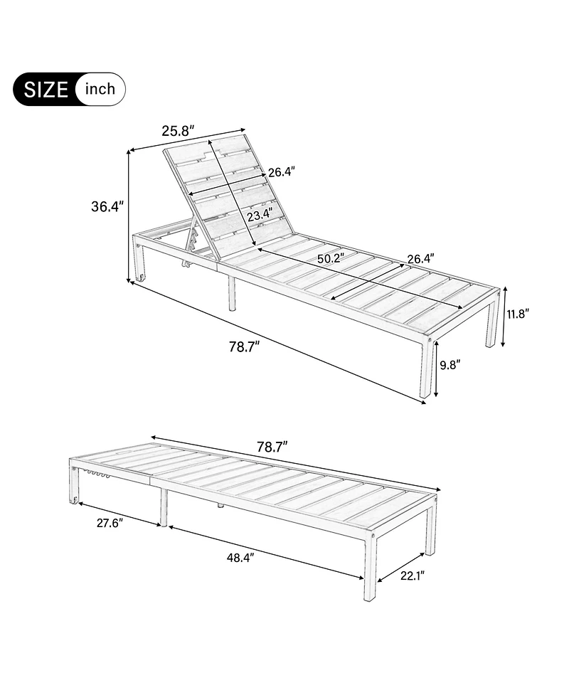 Mondawe Outdoor Chaise Lounges Pool Lounge Chairs Daybed Recliner with Adjustable Backrest for Patio, Poolside or Beach