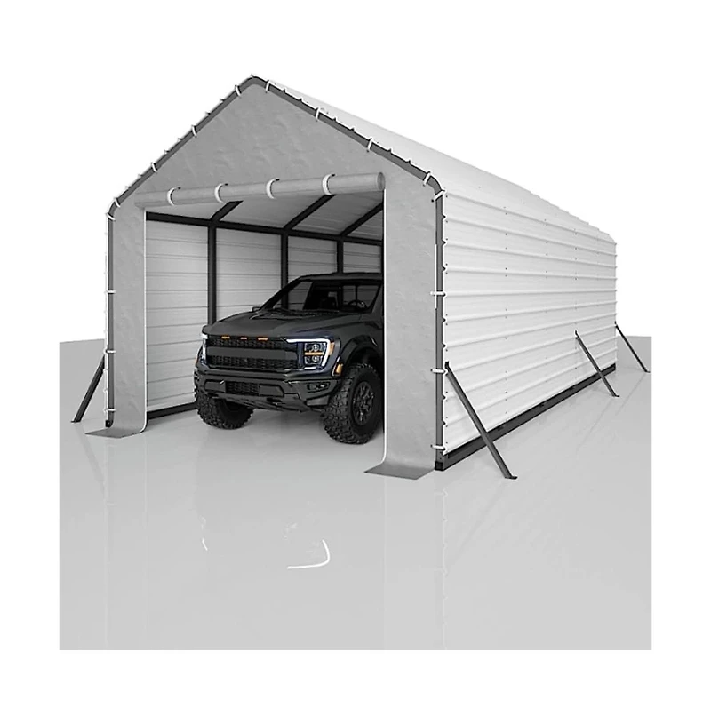 gaomon Door Panels with Zippers for Metal Carport, Heavy Duty 200g Pe Tarp Enclosure with Zippered Front and Back Waterproof Cover for Carport Garage
