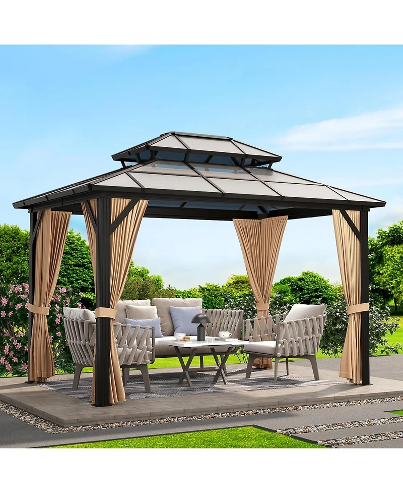 gaomon Hardtop Gazebo, Heavy Duty Aluminum Permanent Outdoor Gazebo with Double Ventilated Roof, Curtains, Netting and Ceiling Hooks