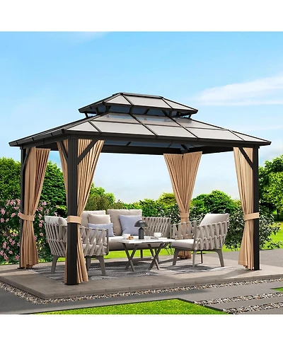 gaomon Hardtop Gazebo, Heavy Duty Aluminum Permanent Outdoor Gazebo with Double Ventilated Roof, Curtains, Netting and Ceiling Hooks