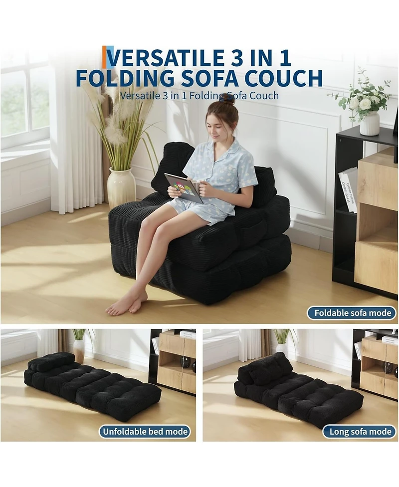 gaomon Folding Sofa Bed, Single Convertible Sleeper Chair with Pillow – Mattress and Back Support, Portable Floor Lounger.