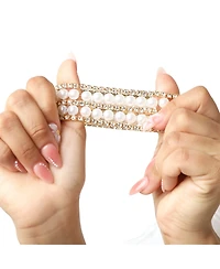 Jessica Simpson Women's 5-Piece Stretch Bracelet Set, Crystal and Pearl Accents, Gold-Tone Plated Fashion Jewelry