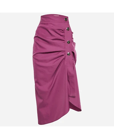 Pre-Owned Marni Women's Magenta Gabardine Ruched Asymmetric Midi Skirt