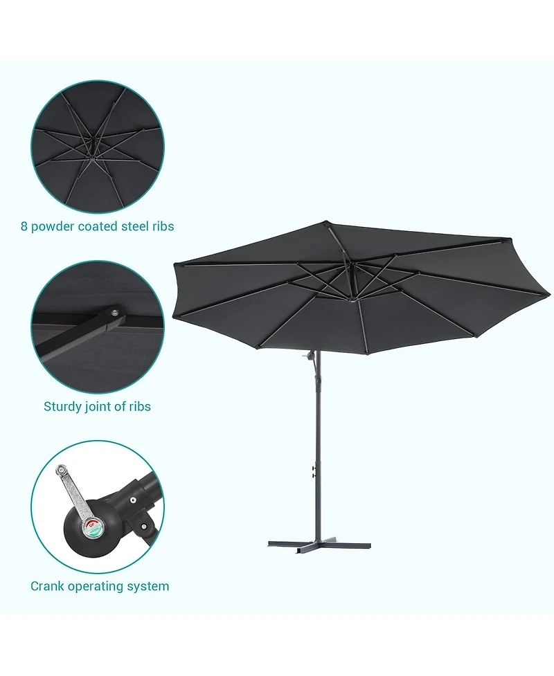 Sonkuki 10feet Patio Offset Umbrella Outdoor Hanging Umbrellas with Steel Frame and Angle Adjustment