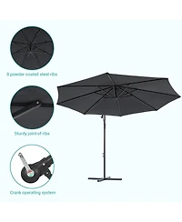 Sonkuki 10feet Patio Offset Umbrella Outdoor Hanging Umbrellas with Steel Frame and Angle Adjustment
