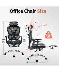 homfan Ergonomic Office Chair with Adjustable Headrest, Lumbar Support, 3D Armrests, and Retractable Footrest